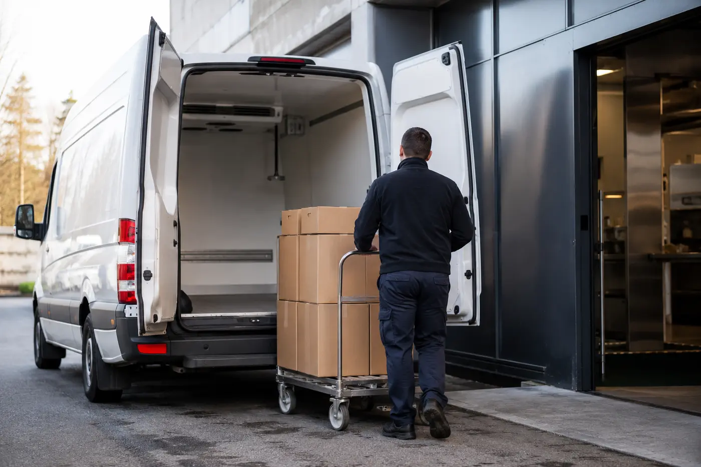 Rozładunek towaru z samochodu dostawczego Hana Transport